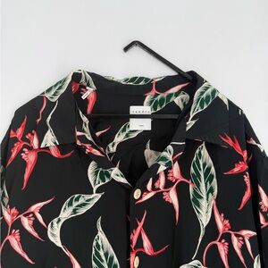Sandro Men’s Tropical Floral Print Motif Short Sleeve Button Down Shirt In Noir